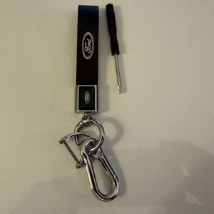 Ford Key Fob Keychain in Black Leather with Logo NWT